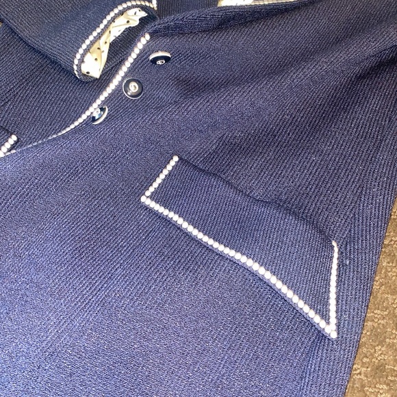 ST.JOHN COLLECTION KNIT BLUE FITTED JACKET w/SILK LINING - Picture 5 of 11